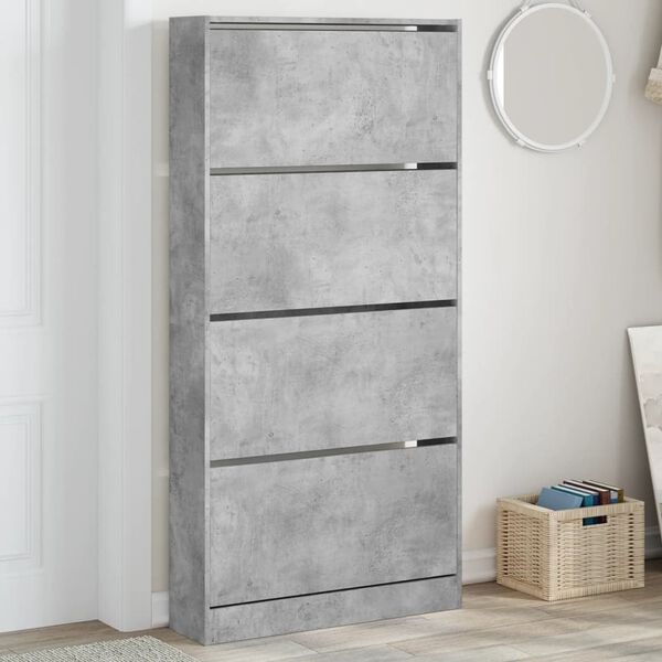 vidaXL Shoe Cabinet Concrete Grey Engineered Wood Tall Shoe Cabinet
