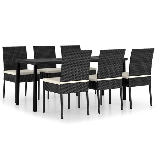 vidaXL Dining Set Black Poly rattan, powder-coated steel, glass Medium