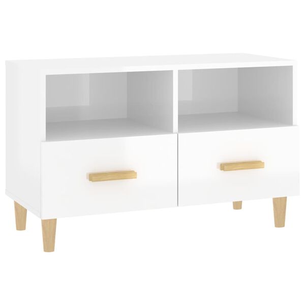 vidaXL TV Cabinet High gloss white Engineered wood, solid eucalyptus wood