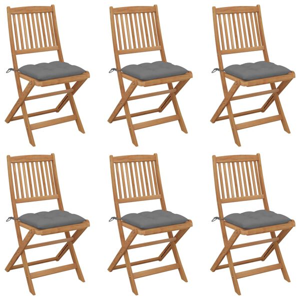 vidaXL Garden Chair Set of 6 Brown Solid Acacia Wood Medium Foldable