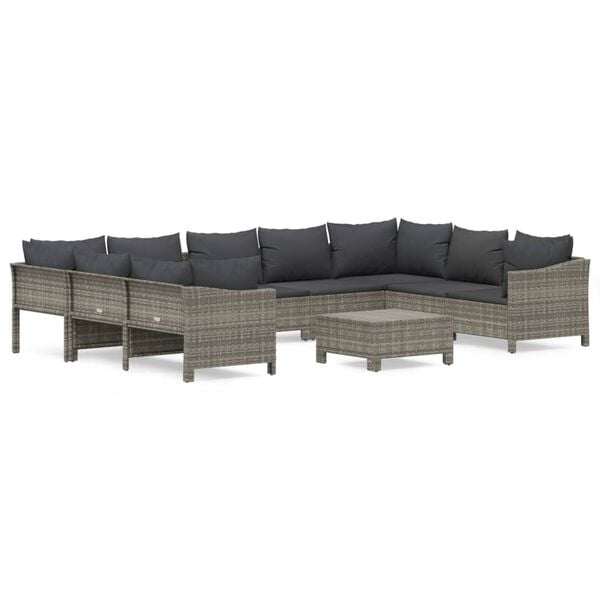 vidaXL Garden Lounge Set Grey PE Rattan 10 Piece Set Modular