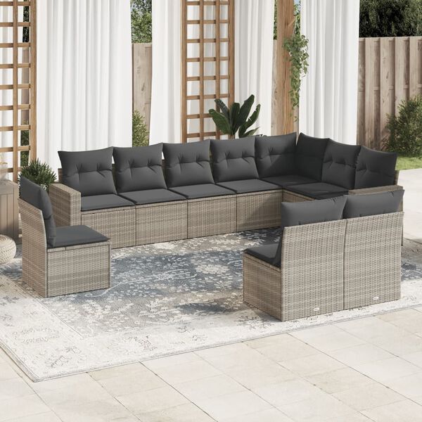 vidaXL Garden Sofa Set Light Gray PE rattan, powder-coated steel, polyester