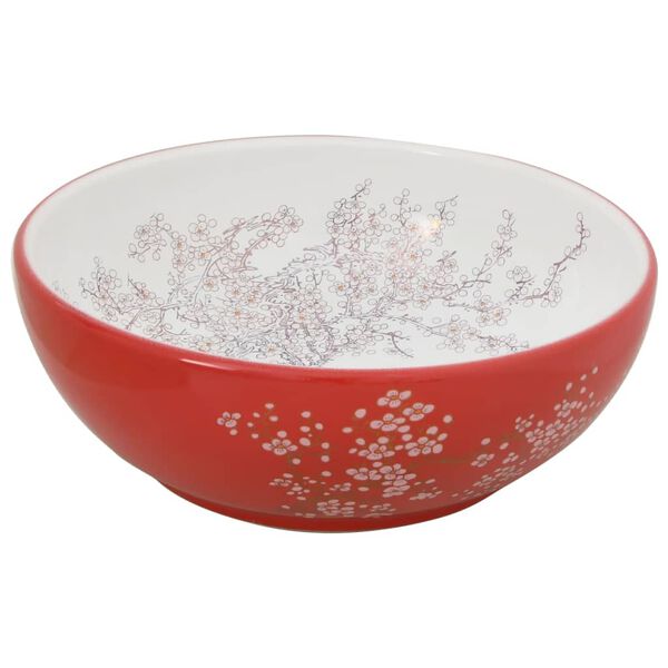 vidaXL Countertop Basin White and Red Round Φ16.1x5.5" Ceramic
