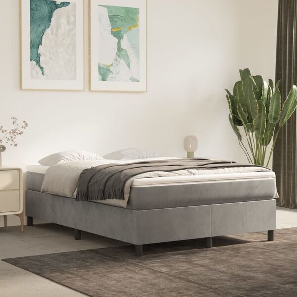 vidaXL Bed Frame Light Grey Velvet, Plywood, Engineered wood Queen