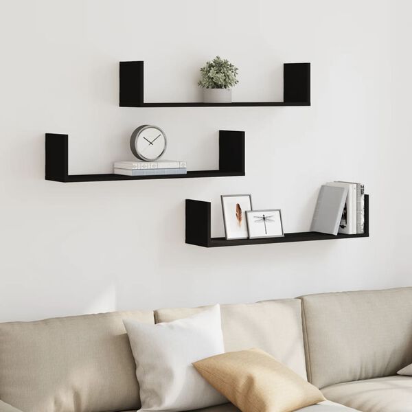 vidaXL Wall Shelf Black Engineered wood 31.5 x 7.1 x 7.1 in