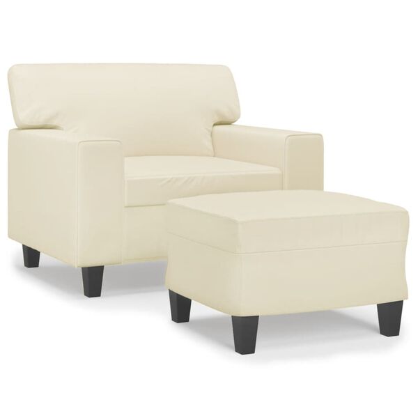 vidaXL Sofa Chair with Footstool Cream 23.6" Faux Leather