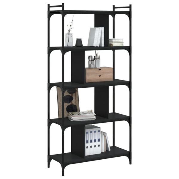 vidaXL Bookcase Black Engineered wood Tall Bookcase Adjustable Feet