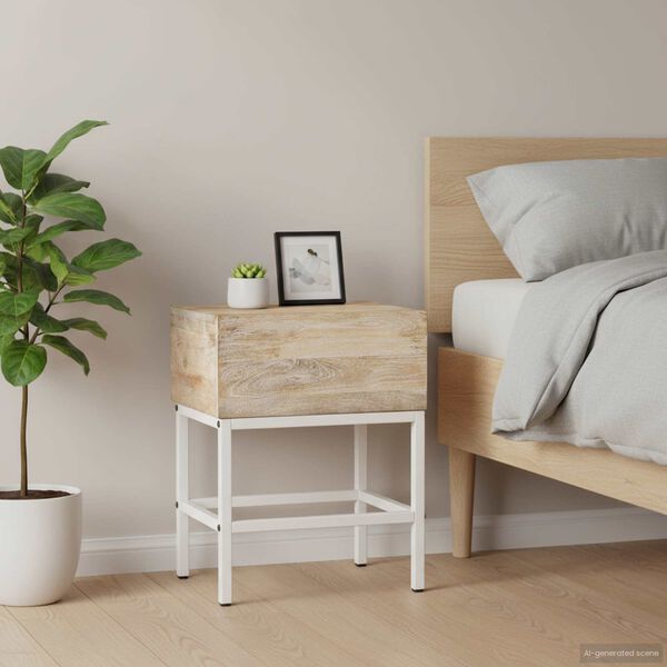 vidaXL Bedside Table Natural wood with white Solid mango wood Standard