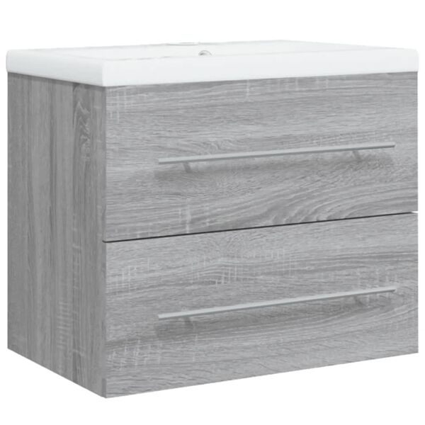 vidaXL Sink Cabinet With Basin Grey Sonoma, White Engineered wood, Ceramic