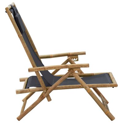 vidaXL Reclining Relaxing Chair Dark Gray Bamboo and Fabric