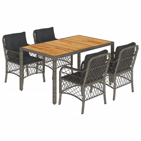 vidaXL Garden Dining Set Gray PE rattan 5 Piece Removable Covers