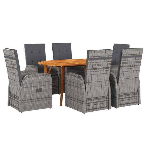 vidaXL Garden Dining Set 7 pcs Gray poly rattan