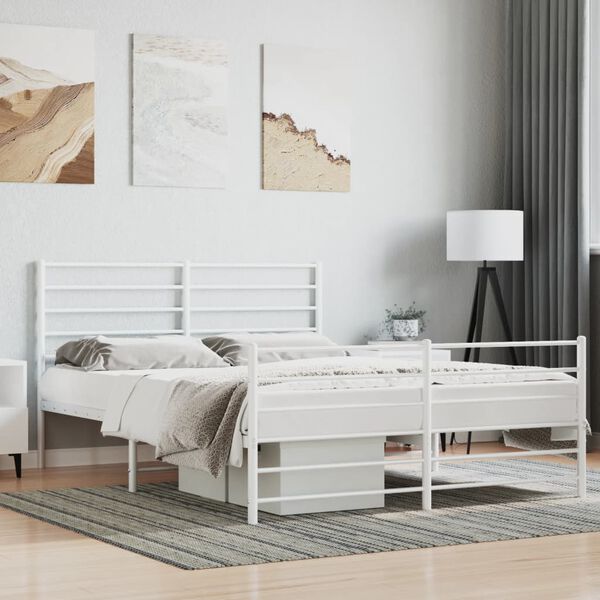 vidaXL Bed Frame White Powder-Coated Steel 47.2x74.8 in Small Double