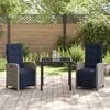 vidaXL Garden Dining Set with Cushion 3 pcs Grey Poly Rattan