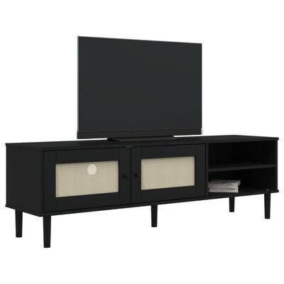 vidaXL TV Stand SENJA Rattan Look Black 62.2"x15.7"x19.3" Solid Wood Pine