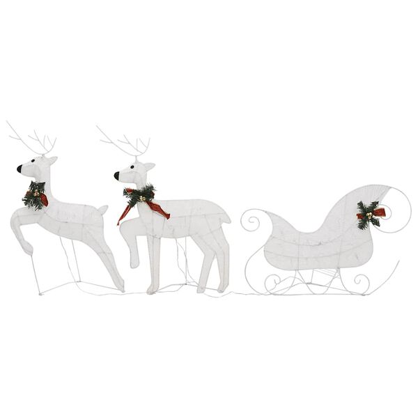 vidaXL Reindeer And Sleigh Christmas Decoration Set of 2 White