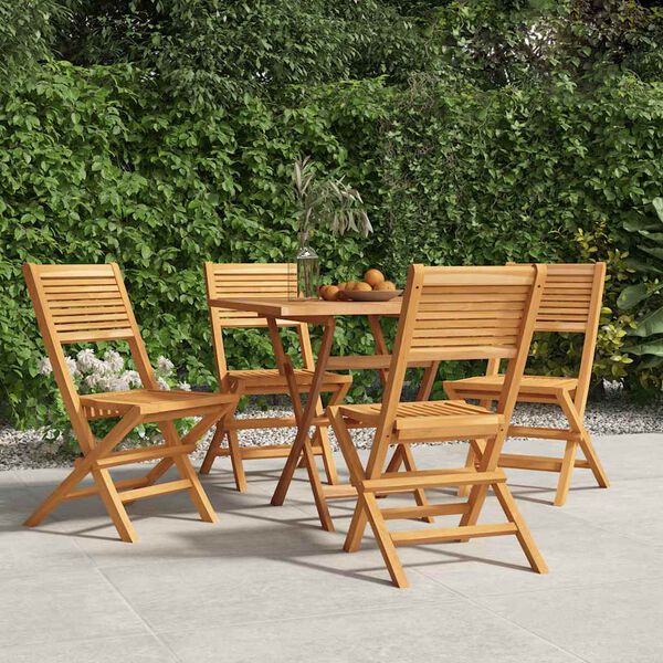 vidaXL Folding Garden Chair Set of 4 Teak Brown Solid Teak Wood Standard