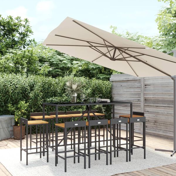vidaXL Garden Bar Set Black PE rattan, powder-coated steel, tempered glass