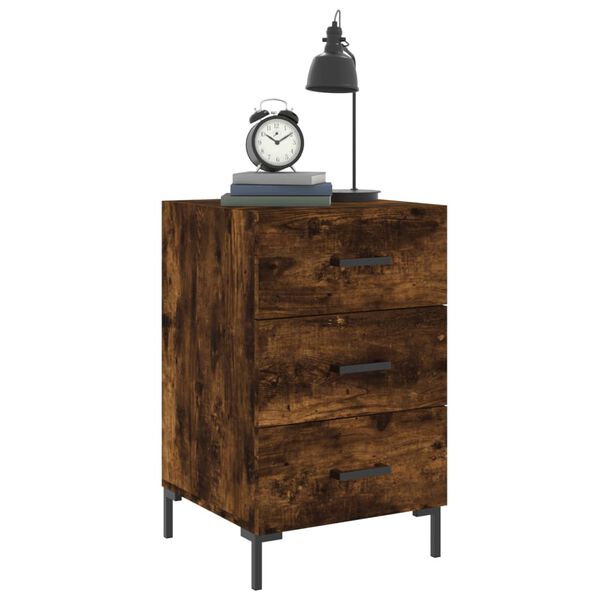 vidaXL Bedside Cabinet Smoked Oak Engineered wood, iron 15.7x15.7x26.0 in