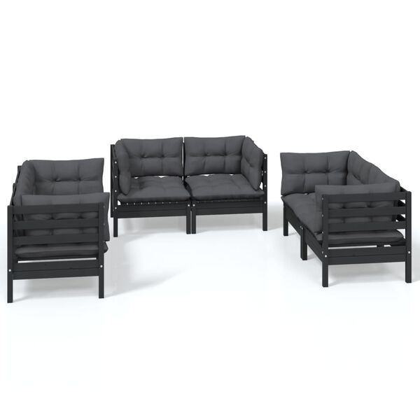 vidaXL Garden Lounge Set Black Solid Pine Wood, 100% Polyester Medium