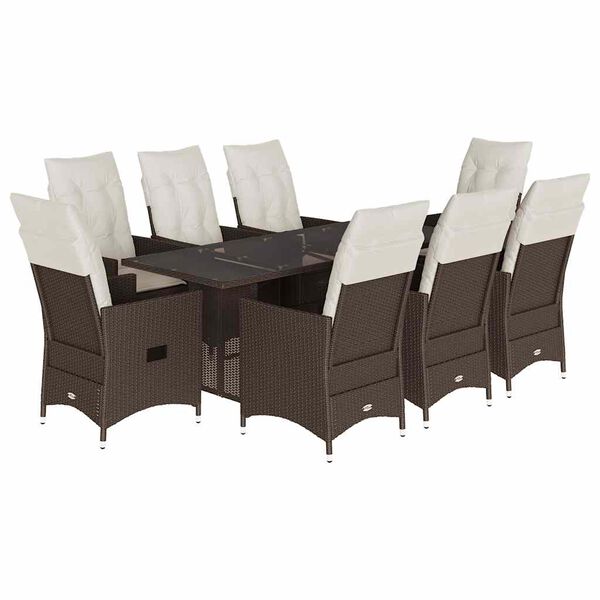 vidaXL 9 Piece Patio Dining Set with Cushions Brown Poly Rattan