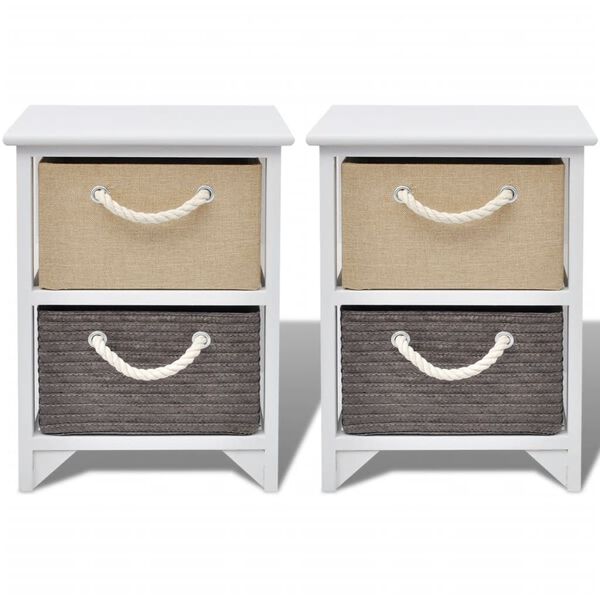 vidaXL Bedside Cabinet Set of 2 White, Beige, Grey Paulownia wood, MDF
