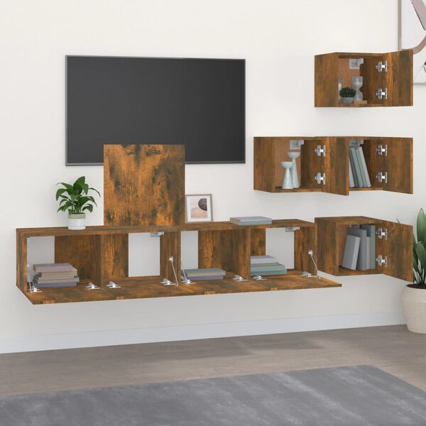 vidaXL Wall-mounted TV Cabinet Smoked Oak Engineered Wood Loads of Sizes