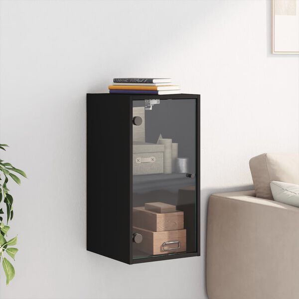 vidaXL Wall Cabinet Black Engineered wood, Glass Medium Doors