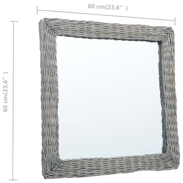 vidaXL Mirror Natural Rattan, Glass 23.6 x 23.6 in Decorative Inlays