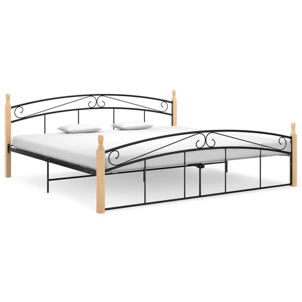 vidaXL Bed Frame Black and Natural Powder-coated metal, solid oak wood