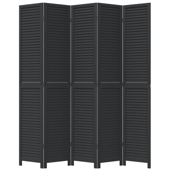 vidaXL Room Divider 5 Panels Black Solid Wood Paulownia