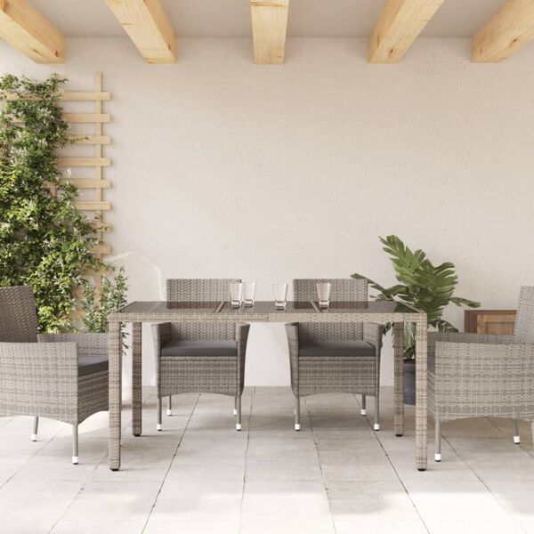 vidaXL Garden Table Grey Poly rattan and tempered glass 59.1 x 35.4 in