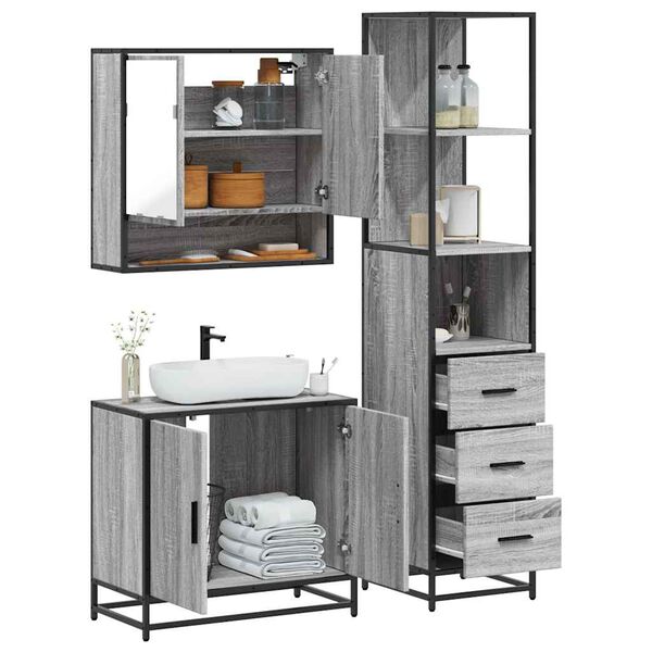 vidaXL Bathroom Furniture Set Grey Sonoma Engineered wood, metal Tall