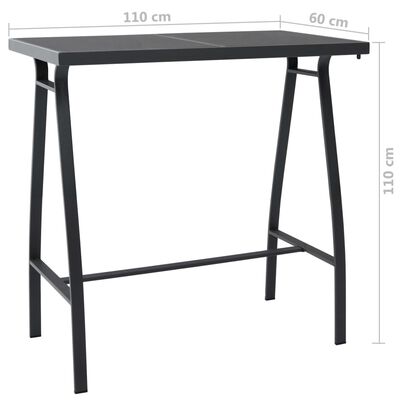 vidaXL Patio Bar Table Black 43.3"x23.6"x43.3" Tempered Glass