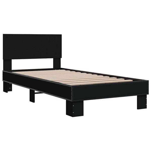 vidaXL Bed Frame Black Engineered Wood, Metal Small Twin Bed Frame