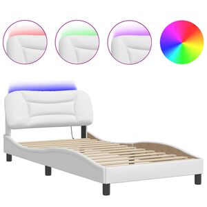 vidaXL Bed Frame with LED without Mattress "Hvar" White 39.4"x79.9"