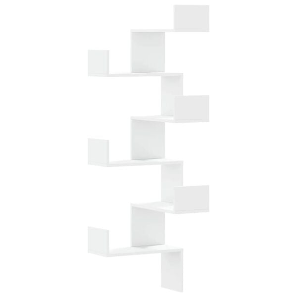 vidaXL Wall Corner Shelf White Engineered Wood 17.7 x 17.7 x 57.9 in