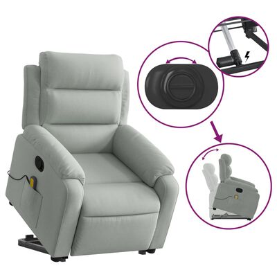 vidaXL Stand up Massage Recliner Chair Light Gray Velvet