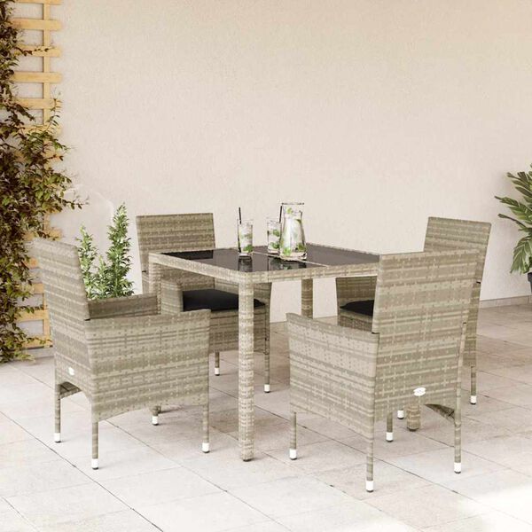 vidaXL Garden Dining Set Light Grey PE Rattan 4-seater Durable