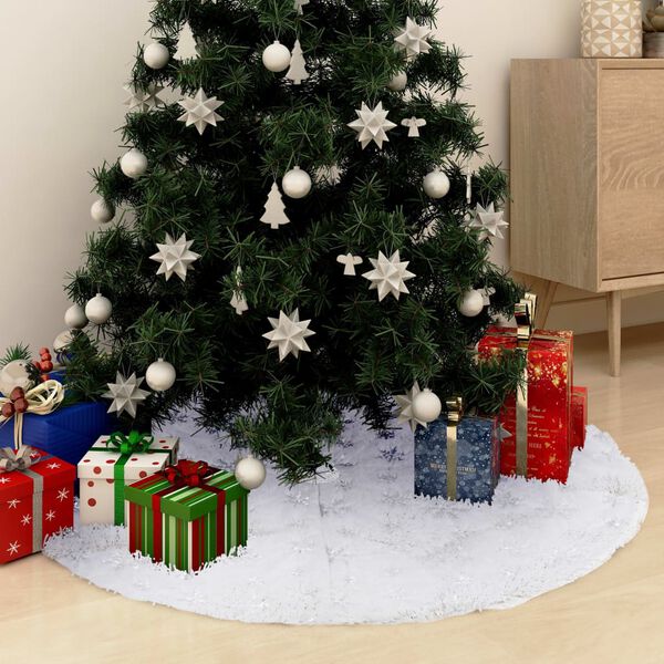 vidaXL Christmas Tree Skirt White Faux fur, Non-woven fabric