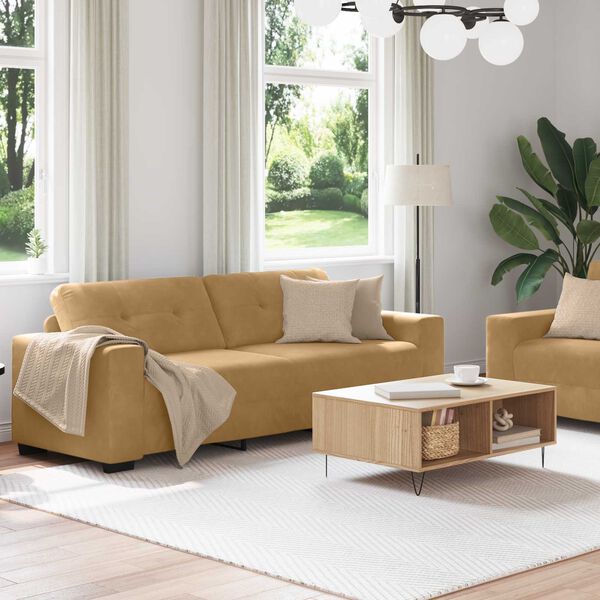 vidaXL Sofa 2 pcs Brown Fabric