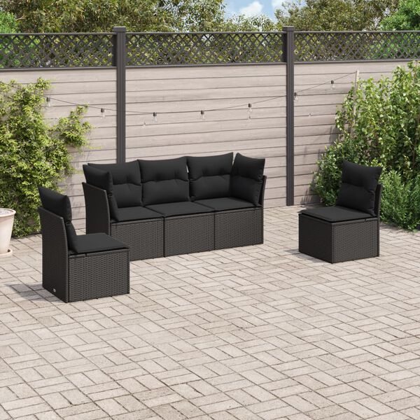vidaXL Garden Sofa Set Black PE rattan 5 Piece Adjustable Feet