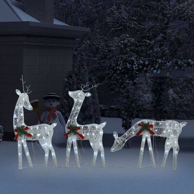 vidaXL Christmas Reindeer Family 106.3"x2.8"x35.4" White Cold White Mesh