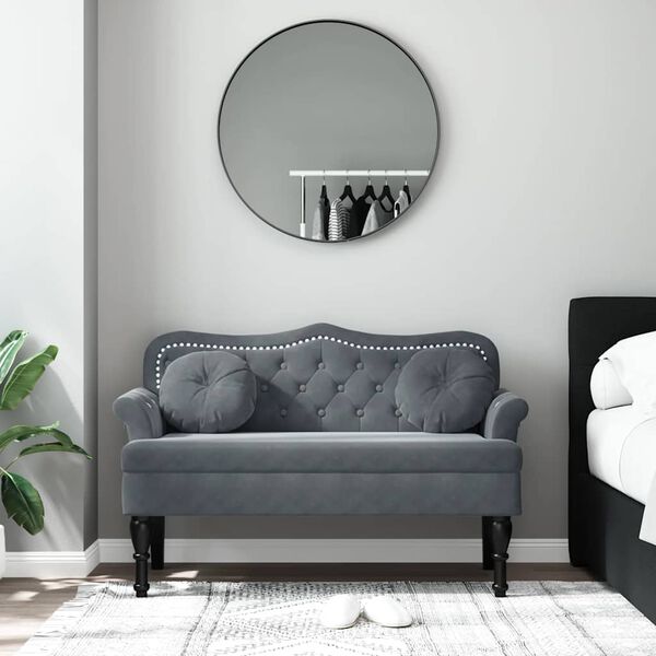 vidaXL Bench Dark Grey Velvet (100% polyester), plywood, solid rubber wood