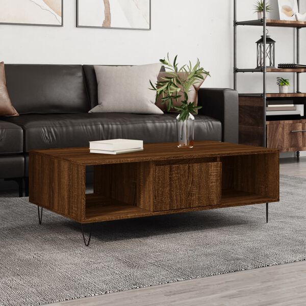 vidaXL Coffee Table Brown oak Engineered wood, iron 41.0 x 23.6 x 13.8 in