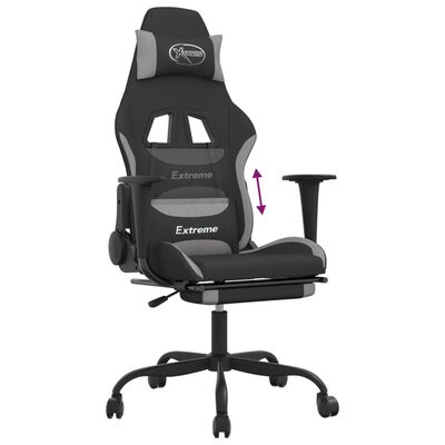 vidaXL Gaming Chair with Footrest Black and Light Gray Fabric