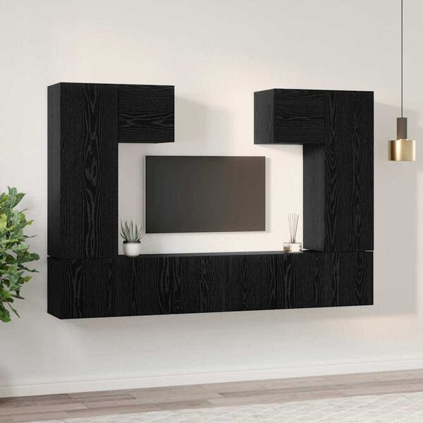 vidaXL TV Cabinet Set Wall-mounted 7 pcs Black Oak Engineered Wood