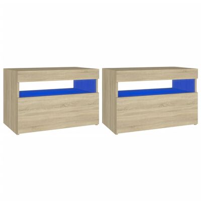 vidaXL Bedside Cabinet & LED Lights 2 pcs Sonoma Oak 23.6"x13.8"x15.7"