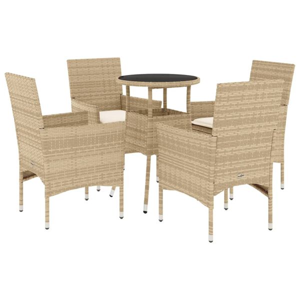 vidaXL 5 Piece Patio Dining Set with Cushions Beige Poly Rattan and Glass