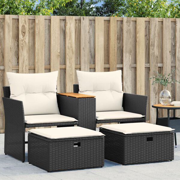 vidaXL Garden Sofa Black PE Rattan Standard Adjustable Feet